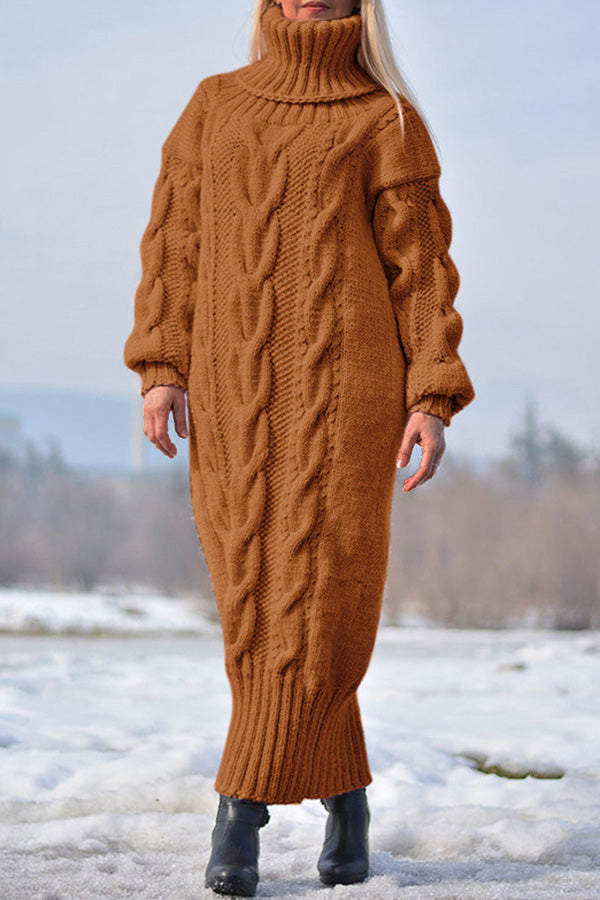 Casual Turtleneck Cable Knit Dress
