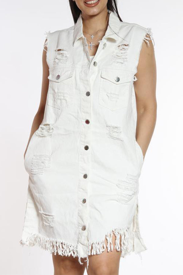 Stylish Ripped Fringe Denim Jacket