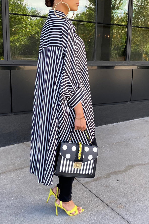 Irregular Striped Lapel Long Shirt