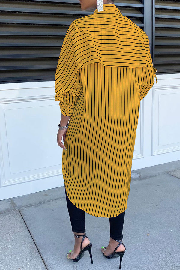 Irregular Striped Lapel Long Shirt