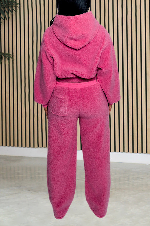 Cozy Lantern Sleeve Letter Hoodie & Drawstring Waist Pants Set