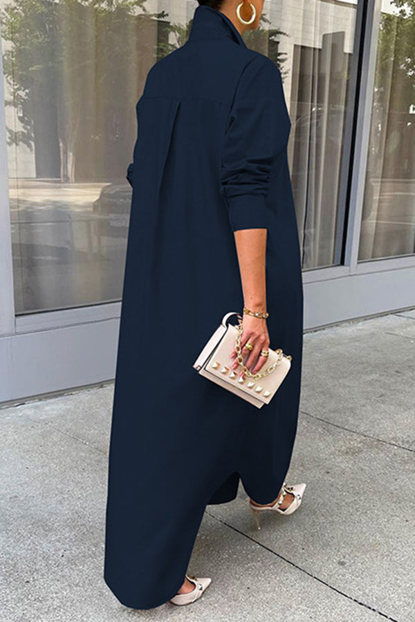 Lapel Solid Color Stylish Long Shirt