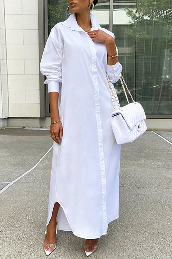 Lapel Solid Color Stylish Long Shirt