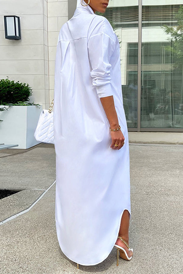 Lapel Solid Color Stylish Long Shirt