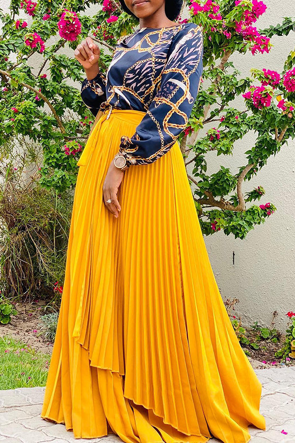 Knotted Layered Pleated Maxi Skirt