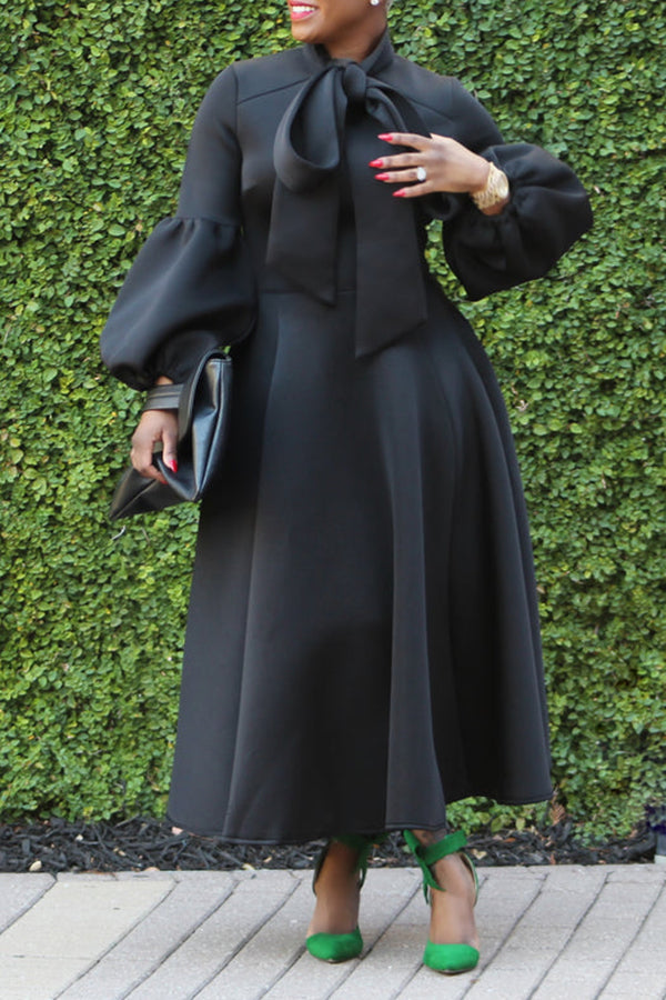 Bow Tie Exaggerated Lantern Sleeve Dress
