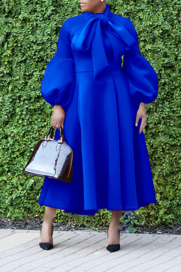 Bow Tie Exaggerated Lantern Sleeve Dress