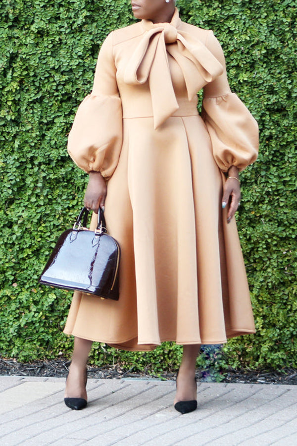 Bow Tie Exaggerated Lantern Sleeve Dress