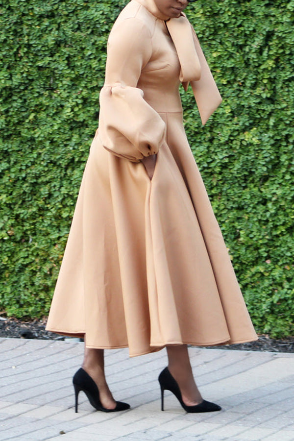 Bow Tie Exaggerated Lantern Sleeve Dress