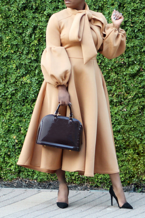 Bow Tie Exaggerated Lantern Sleeve Dress