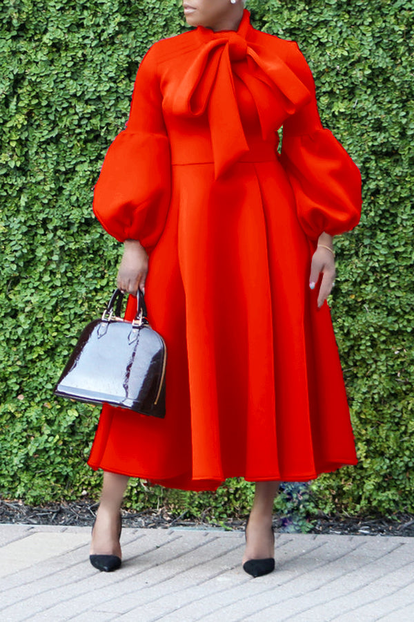 Bow Tie Exaggerated Lantern Sleeve Dress