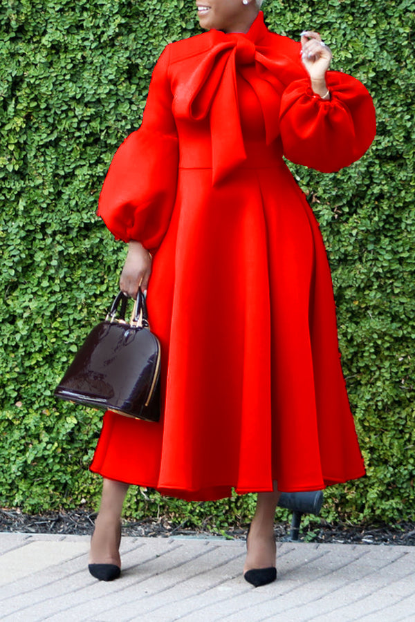 Bow Tie Exaggerated Lantern Sleeve Dress