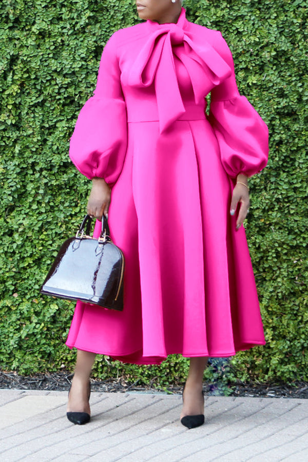 Bow Tie Exaggerated Lantern Sleeve Dress