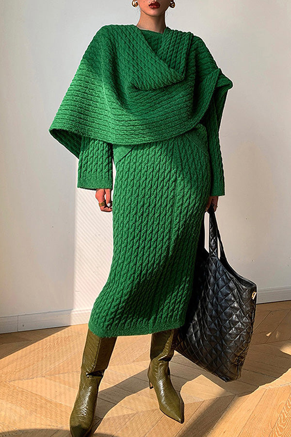 Chic Cable Knit Dress & Cowl Neck Top Set