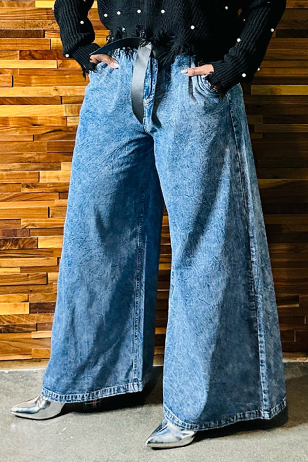 Acid Wash Wide Leg Jeans