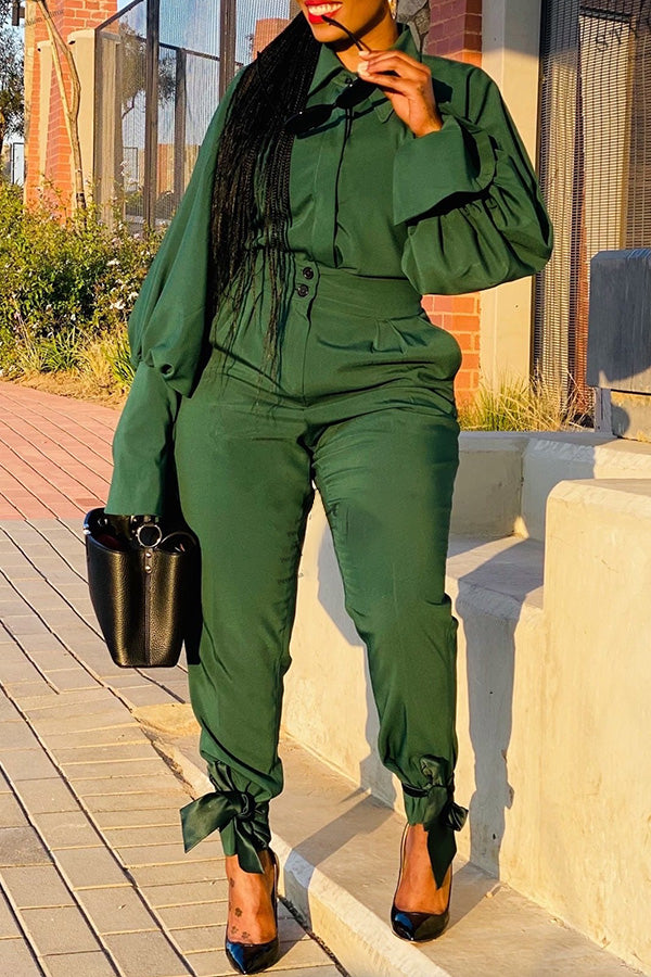 Lantern Sleeve Top & Knot Hem Pants Set