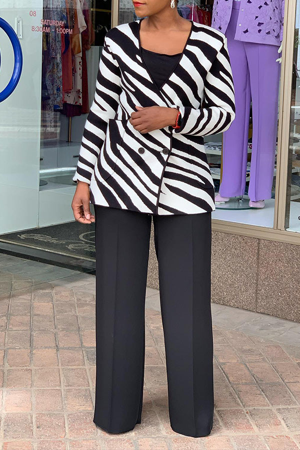 Zebra Pattern Double Breasted Dual Pocket Cardigan