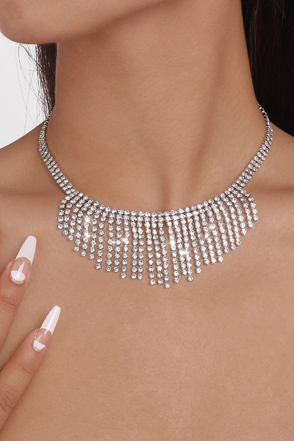 Sparkling Rhinestone Long Tassel Necklace