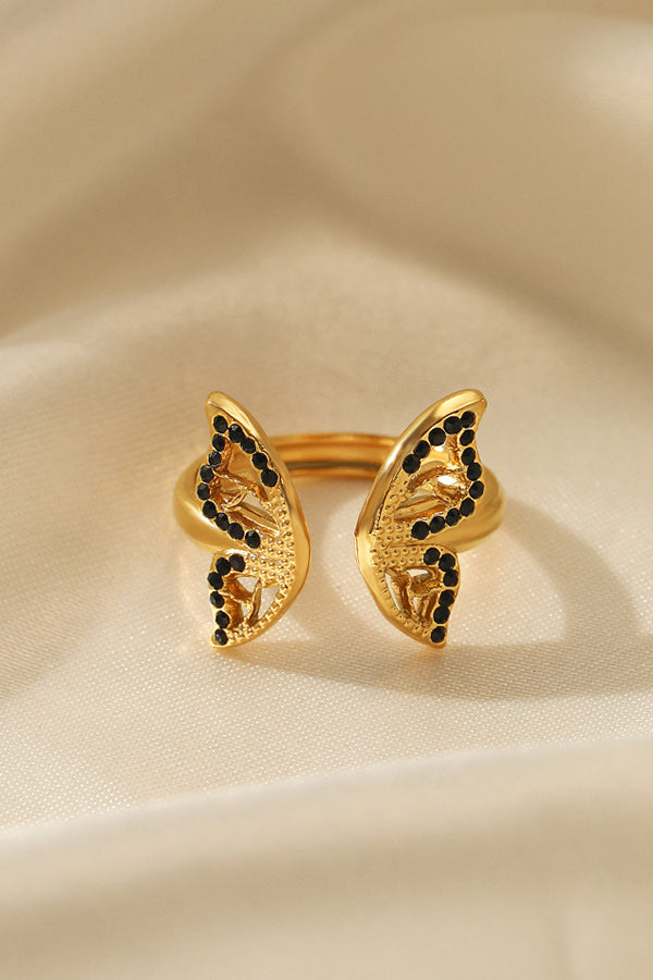 Metal Black Diamond Butterfly Ring