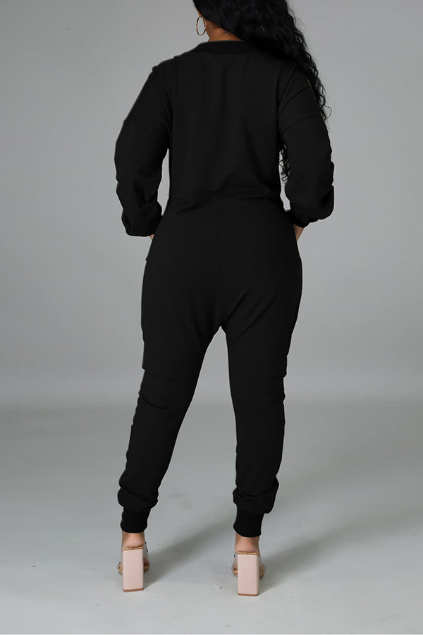 Deep V-Neck Pocket Harem Jumpsuit