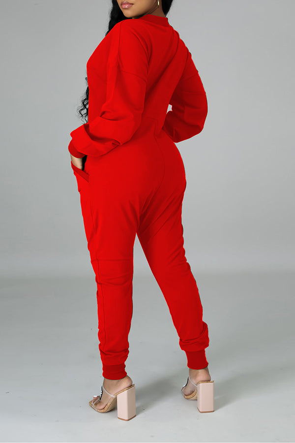 Deep V-Neck Pocket Harem Jumpsuit