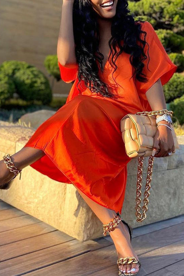 V-neck Loose Monochrome Dress