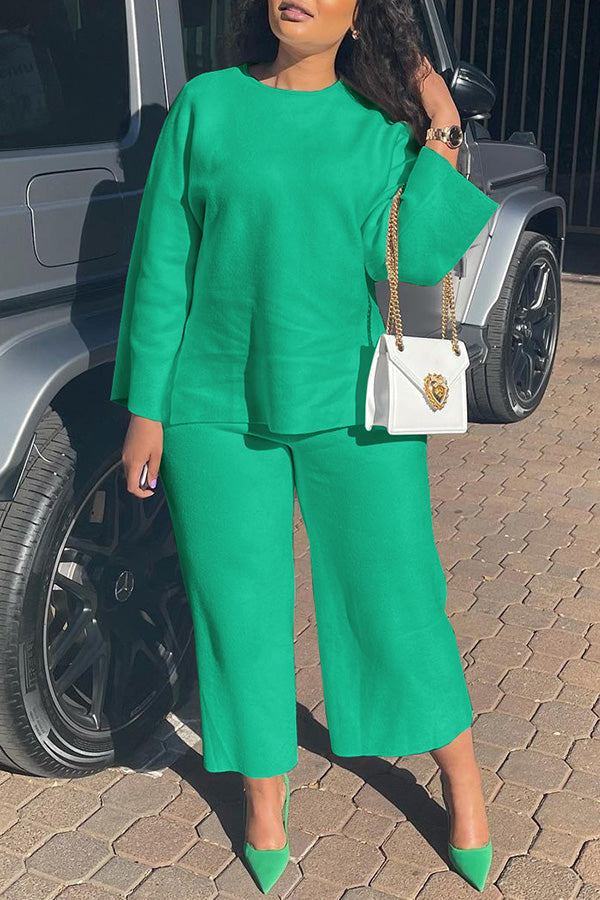 Solid Color Casual Loose 2 Piece Set