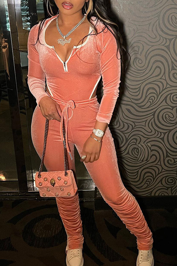 Velour Irregular Top & Ruched Pants Set