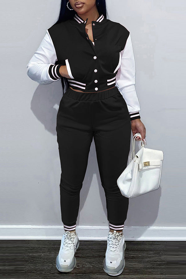 Single-breasted Baseball Pants Set