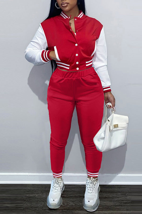 Single-breasted Baseball Pants Set