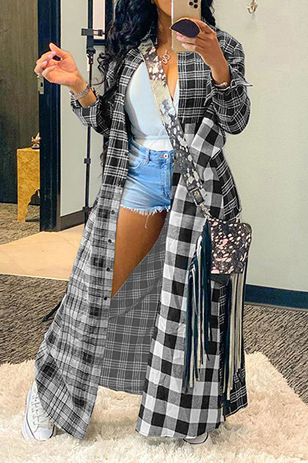 Casual Multicolor Plaid Longline Shirt