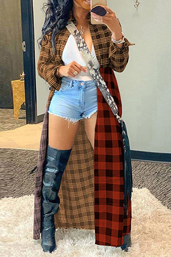 Casual Multicolor Plaid Longline Shirt