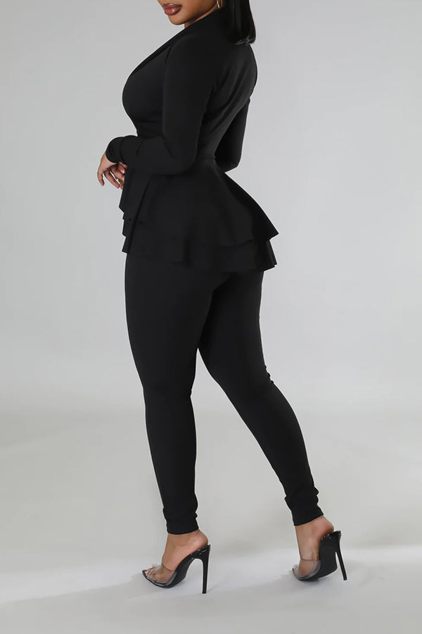 V-neck Irregular Ruffle Hem Pants Set