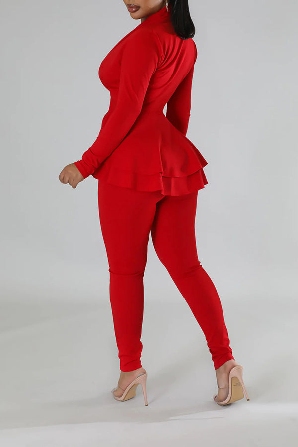 V-neck Irregular Ruffle Hem Pants Set