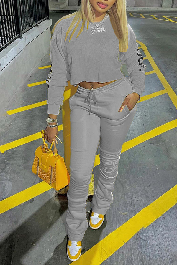 Letter Graphic Ruched Drawstring Pants Set