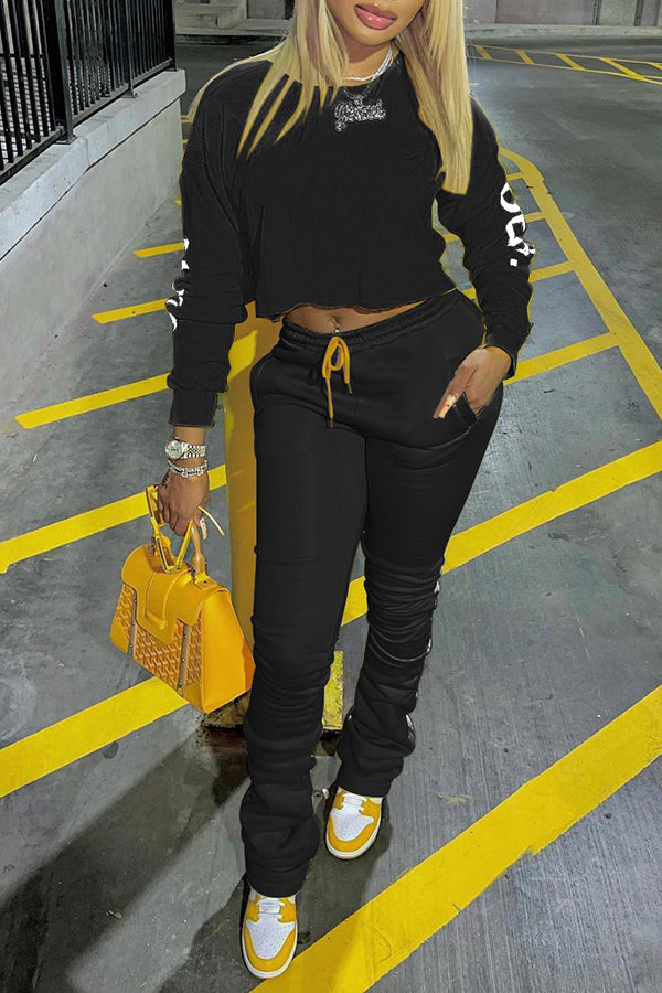 Letter Graphic Ruched Drawstring Pants Set