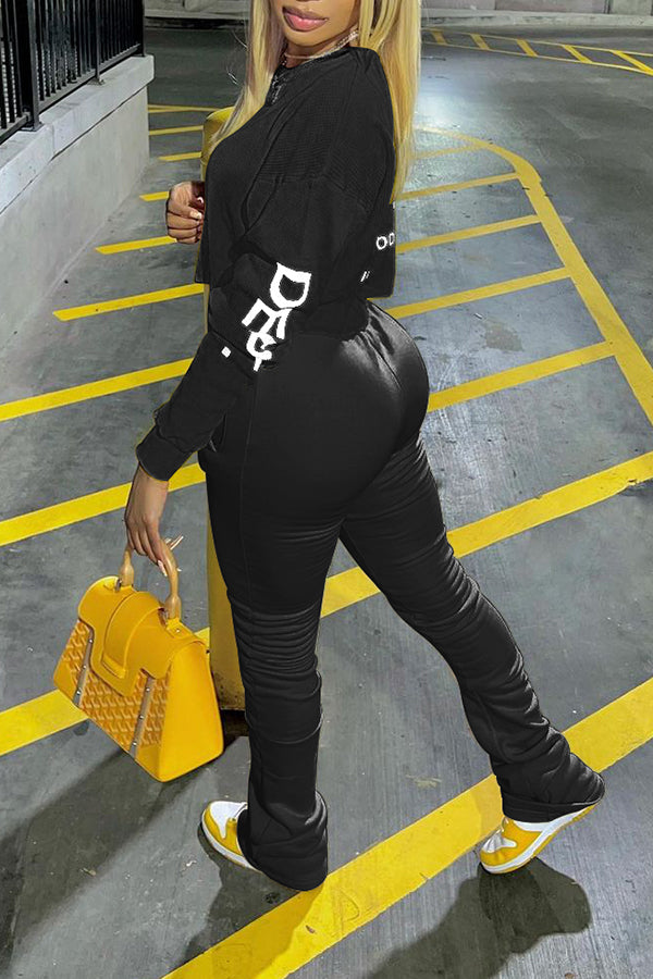 Letter Graphic Ruched Drawstring Pants Set