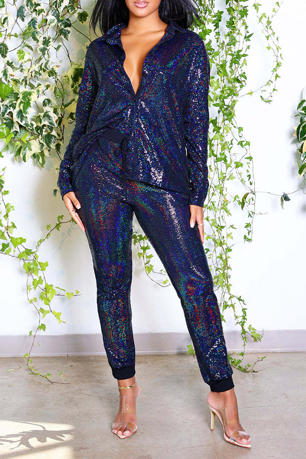Glitter Shirt & Drawstring Pants Set