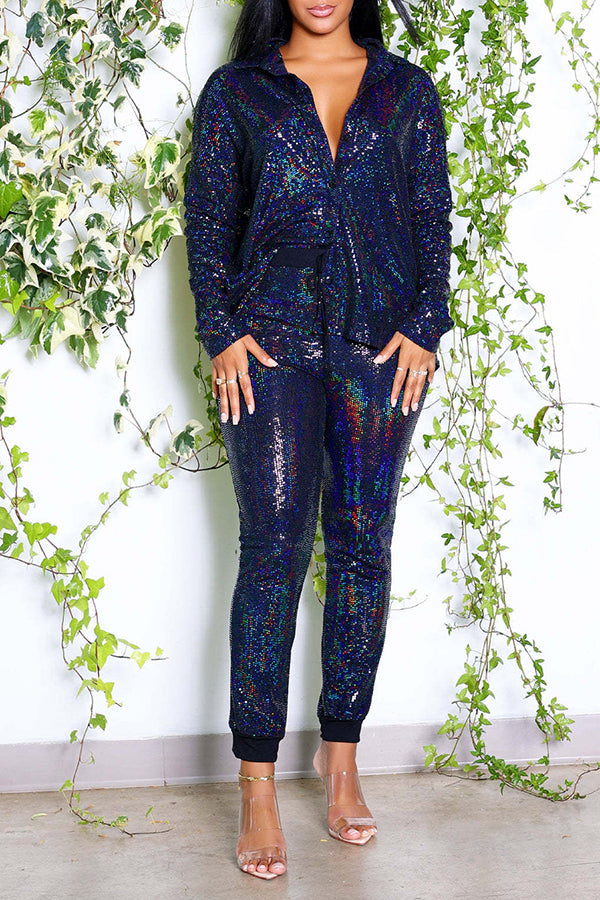 Glitter Shirt & Drawstring Pants Set
