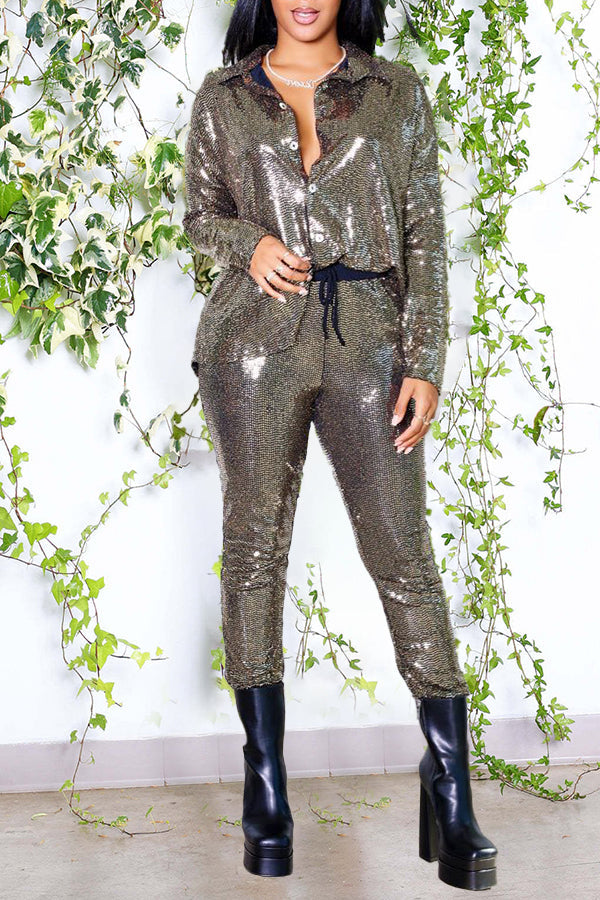 Glitter Shirt & Drawstring Pants Set