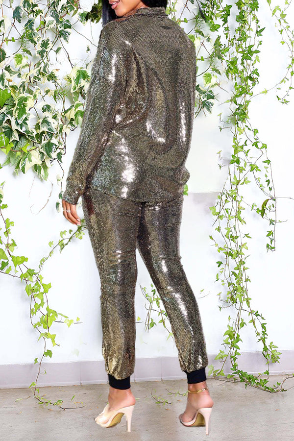 Glitter Shirt & Drawstring Pants Set