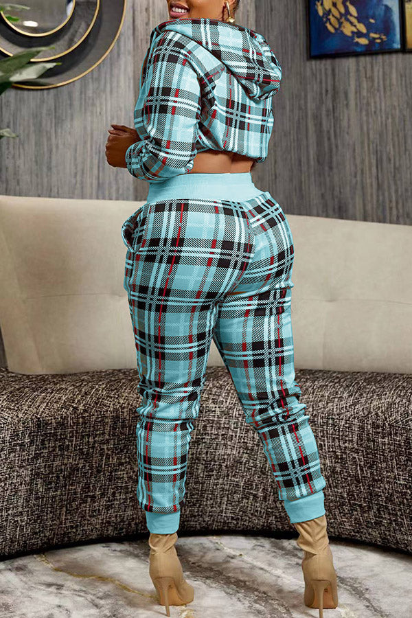 Plaid Zip Up Hoodie & Pants Set