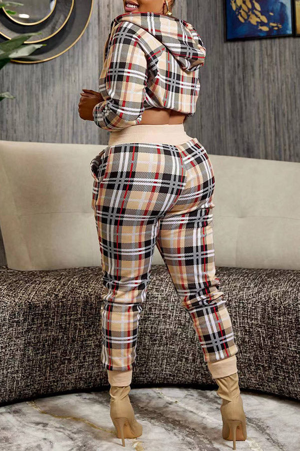 Plaid Zip Up Hoodie & Pants Set