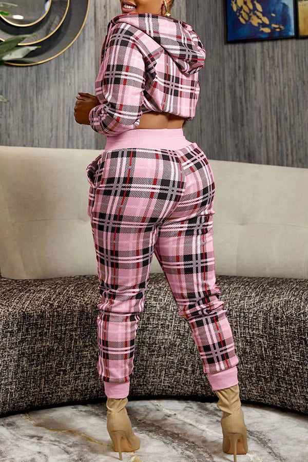Plaid Zip Up Hoodie & Pants Set