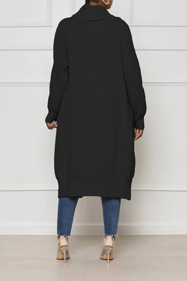 Casual Solid Waterfall Collar Cardigan