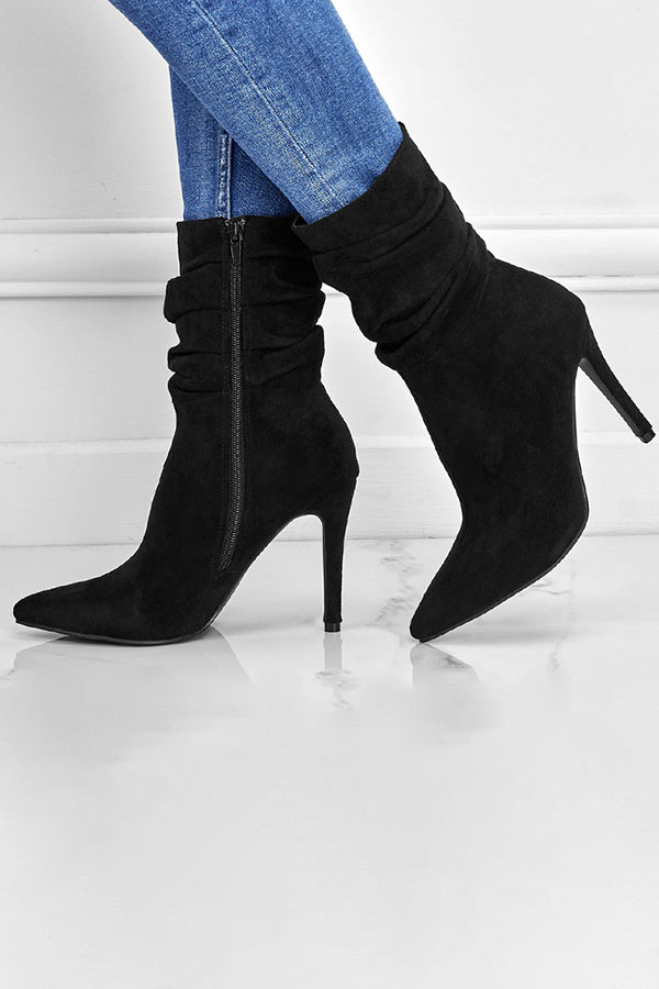 Mid Suede High-heeled Boots