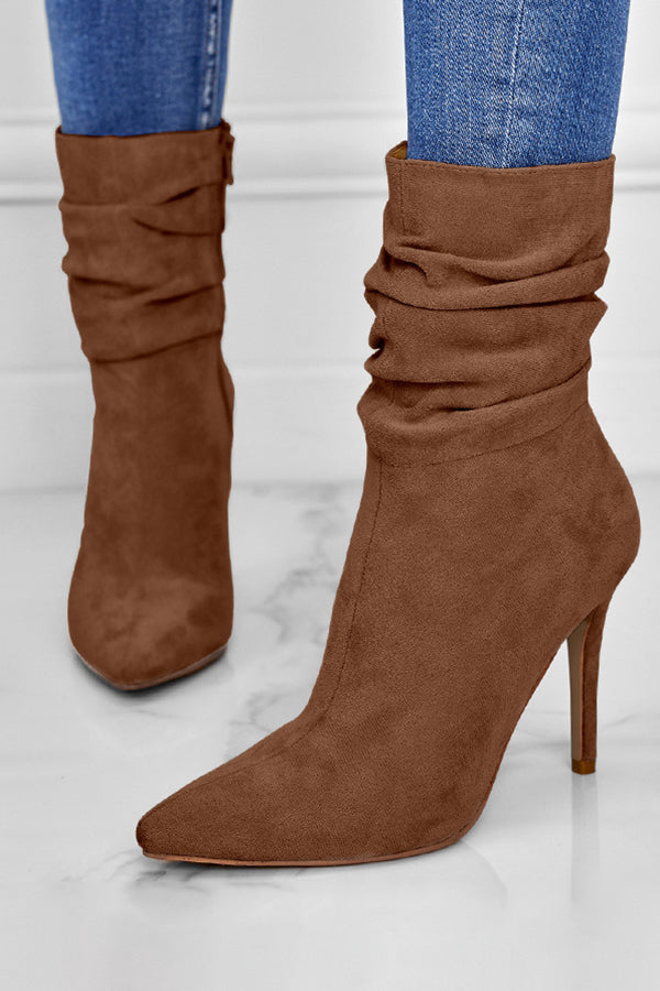 Mid Suede High-heeled Boots
