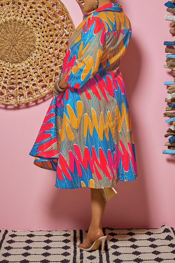 3/4 Sleeve Printed Shirt Dress