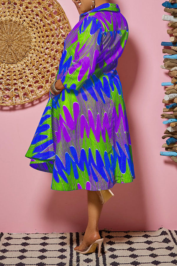 3/4 Sleeve Printed Shirt Dress