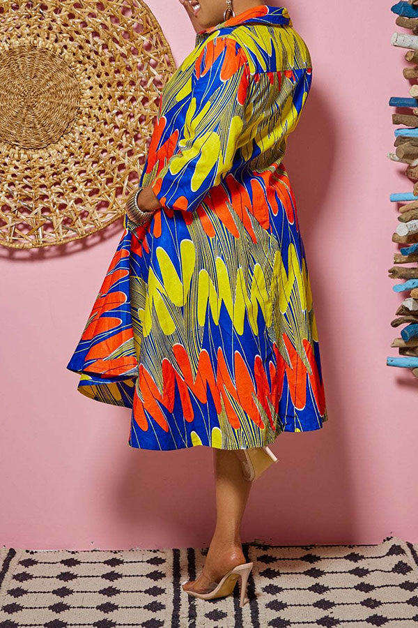 3/4 Sleeve Printed Shirt Dress
